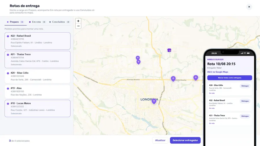 Rotas e entregas no Nimbus